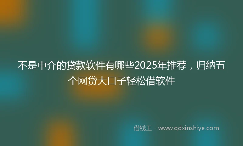 不是中介的贷款软件有哪些2025年推荐，归纳五个网贷大口子轻松借软件