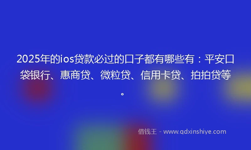 2025年的ios贷款必过的口子都有哪些有:平安口袋银行、惠商贷、微粒贷、信用卡贷、拍拍贷等。
