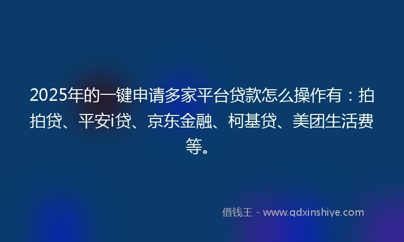 2025年的一键申请多家平台贷款怎么操作有：拍拍贷、平安i贷、京东金融、柯基贷、美团生活费等。
