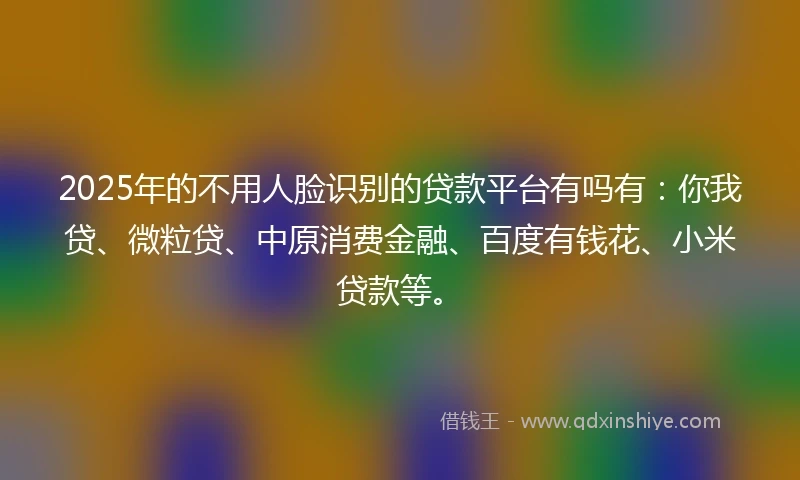 2025年的不用人脸识别的贷款平台有吗有：你我贷、微粒贷、中原消费金融、百度有钱花、小米贷款等。