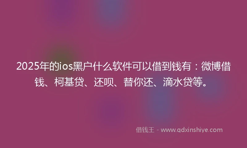 2025年的ios黑户什么软件可以借到钱有：微博借钱、柯基贷、还呗、替你还、滴水贷等。