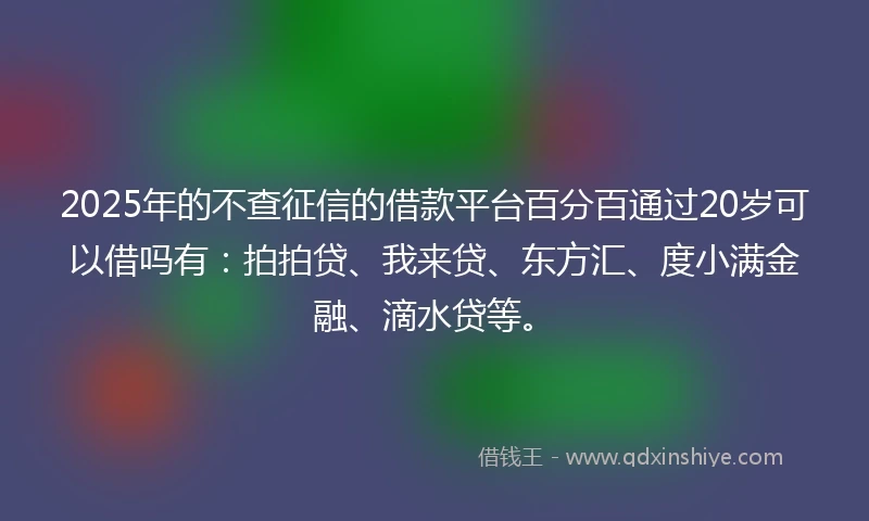 2025年的不查征信的借款平台百分百通过20岁可以借吗有：拍拍贷、我来贷、东方汇、度小满金融、滴水贷等。