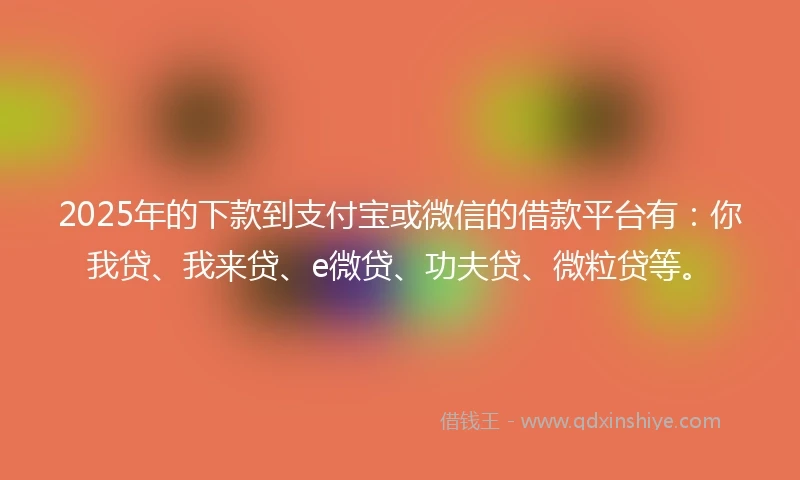 2025年的下款到支付宝或微信的借款平台有：你我贷、我来贷、e微贷、功夫贷、微粒贷等。
