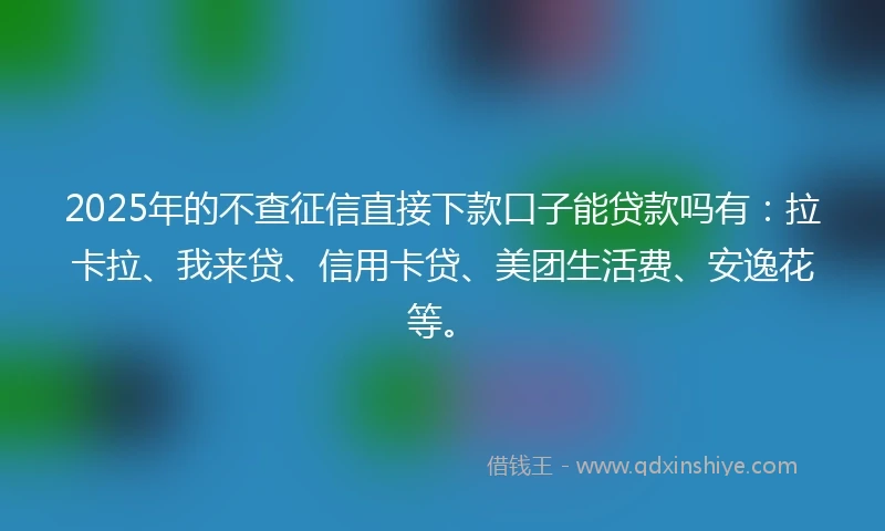 2025年的不查征信直接下款口子能贷款吗有：拉卡拉、我来贷、信用卡贷、美团生活费、安逸花等。