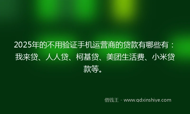 2025年的不用验证手机运营商的贷款有哪些有：我来贷、人人贷、柯基贷、美团生活费、小米贷款等。