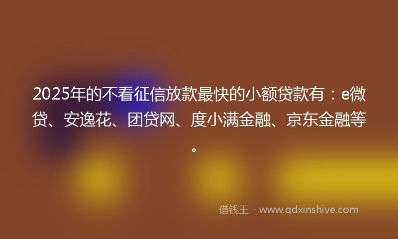 2025年的不看征信放款最快的小额贷款有：e微贷、安逸花、团贷网、度小满金融、京东金融等。