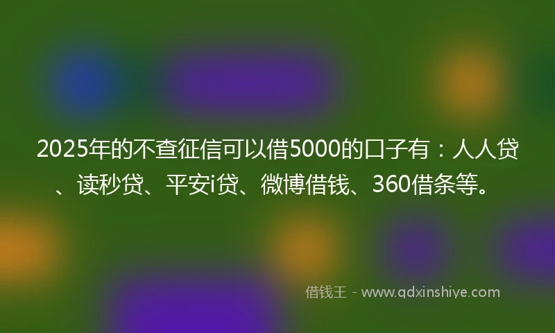 2025年的不查征信可以借5000的口子有：人人贷、读秒贷、平安i贷、微博借钱、360借条等。
