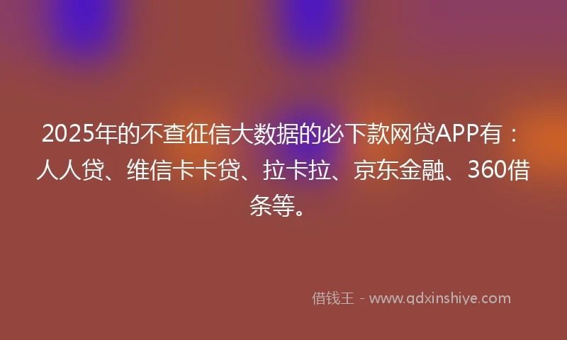 2025年的不查征信大数据的必下款网贷APP有：人人贷、维信卡卡贷、拉卡拉、京东金融、360借条等。