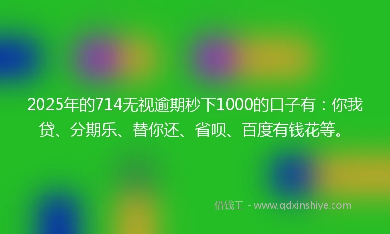 2025年的714无视逾期秒下1000的口子有：你我贷、分期乐、替你还、省呗、百度有钱花等。