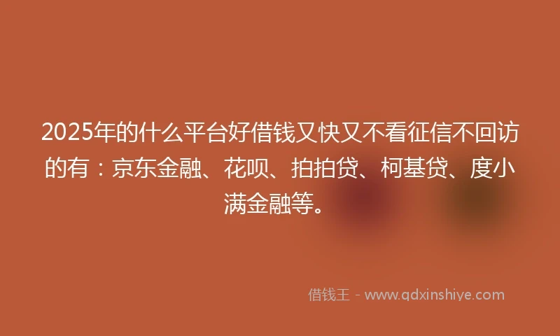2025年的什么平台好借钱又快又不看征信不回访的有：京东金融、花呗、拍拍贷、柯基贷、度小满金融等。
