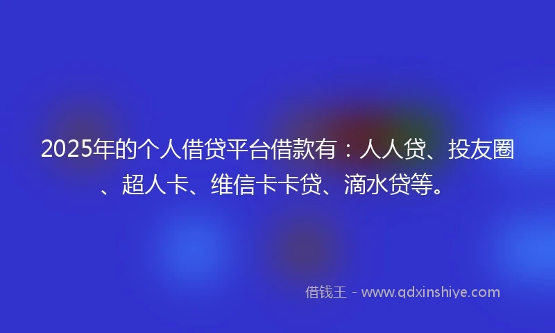 2025年的个人借贷平台借款有：人人贷、投友圈、超人卡、维信卡卡贷、滴水贷等。