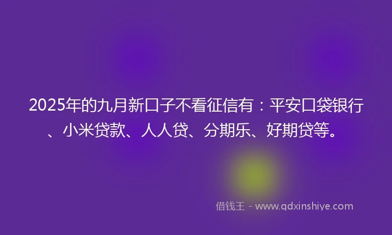 2025年的九月新口子不看征信有：平安口袋银行、小米贷款、人人贷、分期乐、好期贷等。