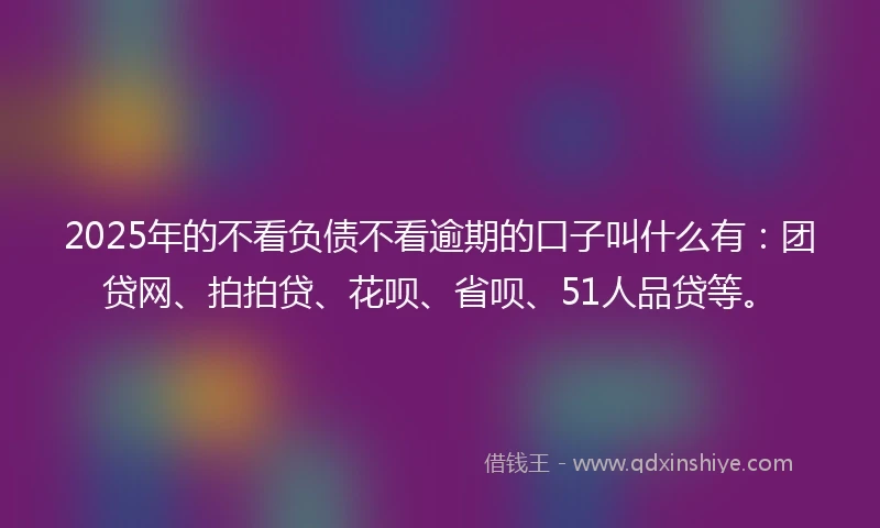 2025年的不看负债不看逾期的口子叫什么有：团贷网、拍拍贷、花呗、省呗、51人品贷等。
