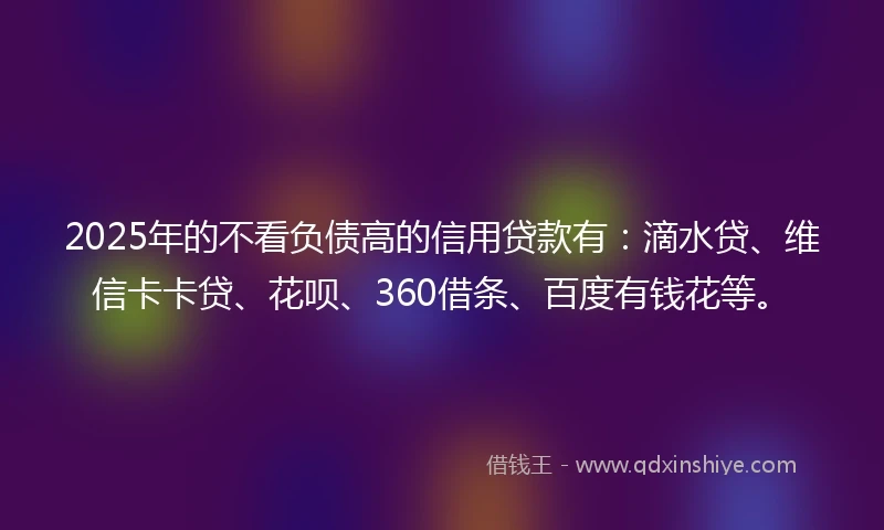 2025年的不看负债高的信用贷款有：滴水贷、维信卡卡贷、花呗、360借条、百度有钱花等。