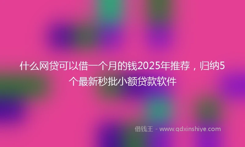 什么网贷可以借一个月的钱2025年推荐，归纳5个最新秒批小额贷款软件