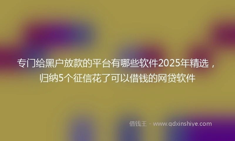 专门给黑户放款的平台有哪些软件2025年精选，归纳5个征信花了可以借钱的网贷软件