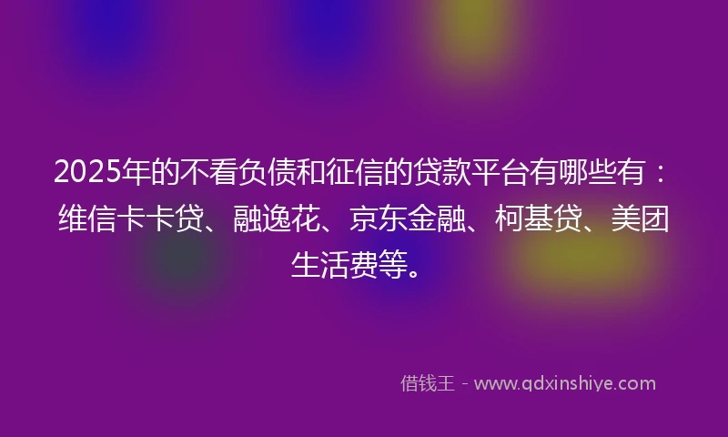 2025年的不看负债和征信的贷款平台有哪些有：维信卡卡贷、融逸花、京东金融、柯基贷、美团生活费等。