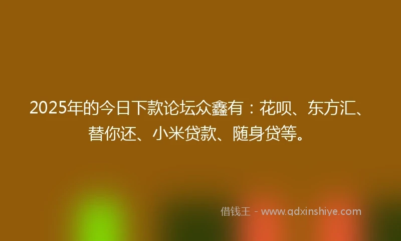 2025年的今日下款论坛众鑫有：花呗、东方汇、替你还、小米贷款、随身贷等。