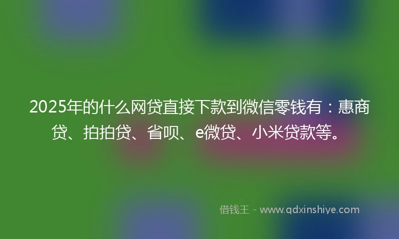 2025年的什么网贷直接下款到微信零钱有：惠商贷、拍拍贷、省呗、e微贷、小米贷款等。