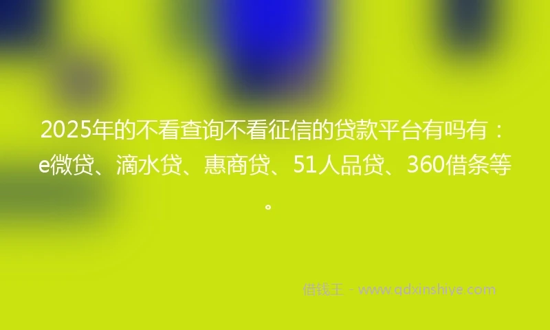 2025年的不看查询不看征信的贷款平台有吗有：e微贷、滴水贷、惠商贷、51人品贷、360借条等。
