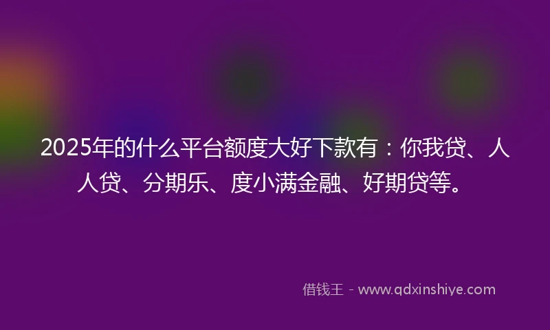2025年的什么平台额度大好下款有：你我贷、人人贷、分期乐、度小满金融、好期贷等。