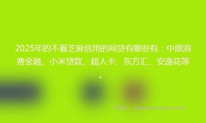 2025年的不看芝麻信用的网贷有哪些有：中原消费金融、小米贷款、超人卡、东方汇、安逸花等。