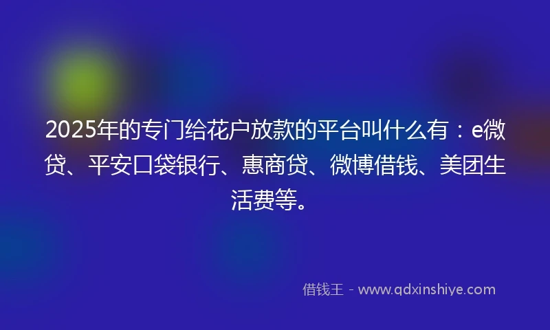 2025年的专门给花户放款的平台叫什么有：e微贷、平安口袋银行、惠商贷、微博借钱、美团生活费等。
