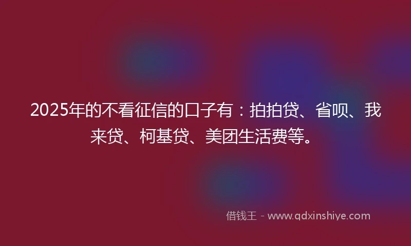 2025年的不看征信的口子有：拍拍贷、省呗、我来贷、柯基贷、美团生活费等。