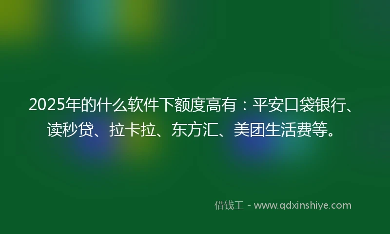 2025年的什么软件下额度高有：平安口袋银行、读秒贷、拉卡拉、东方汇、美团生活费等。