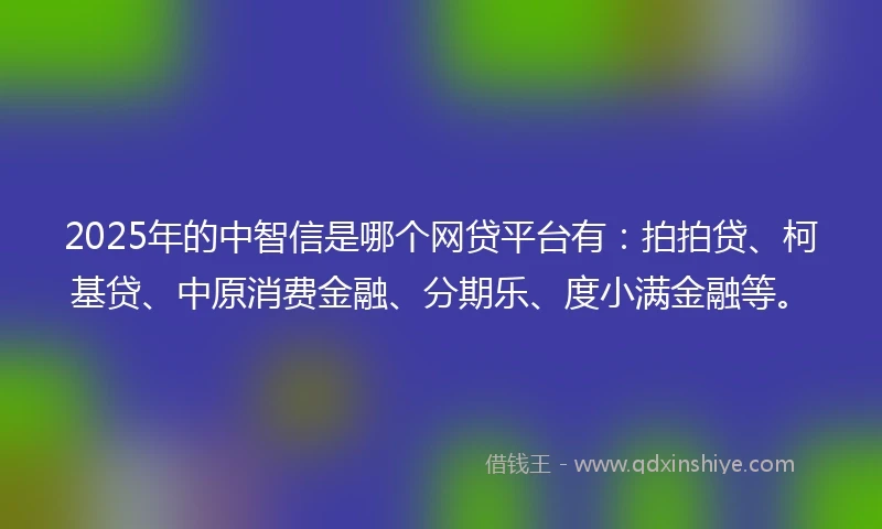 2025年的中智信是哪个网贷平台有：拍拍贷、柯基贷、中原消费金融、分期乐、度小满金融等。