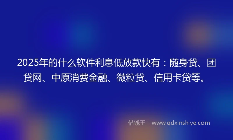 2025年的什么软件利息低放款快有：随身贷、团贷网、中原消费金融、微粒贷、信用卡贷等。