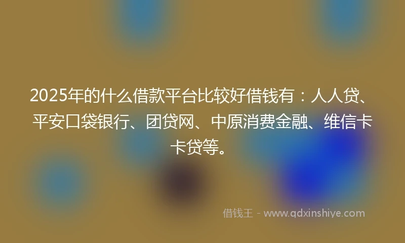 2025年的什么借款平台比较好借钱有：人人贷、平安口袋银行、团贷网、中原消费金融、维信卡卡贷等。