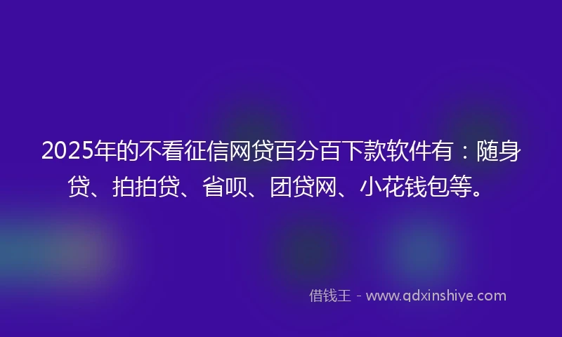 2025年的不看征信网贷百分百下款软件有：随身贷、拍拍贷、省呗、团贷网、小花钱包等。