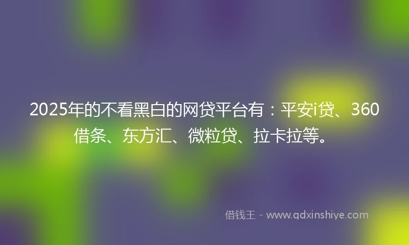 2025年的不看黑白的网贷平台有：平安i贷、360借条、东方汇、微粒贷、拉卡拉等。