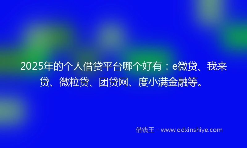 2025年的个人借贷平台哪个好有：e微贷、我来贷、微粒贷、团贷网、度小满金融等。