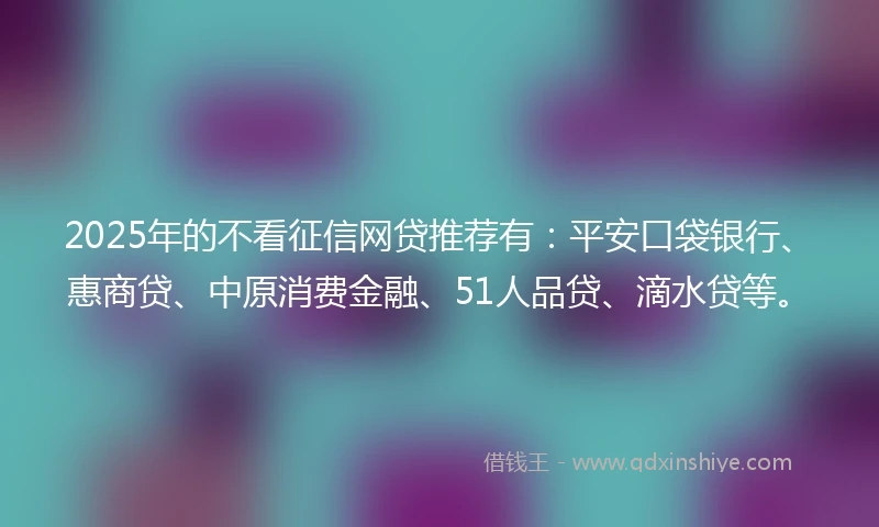 2025年的不看征信网贷推荐有:平安口袋银行、惠商贷、中原消费金融、51人品贷、滴水贷等。