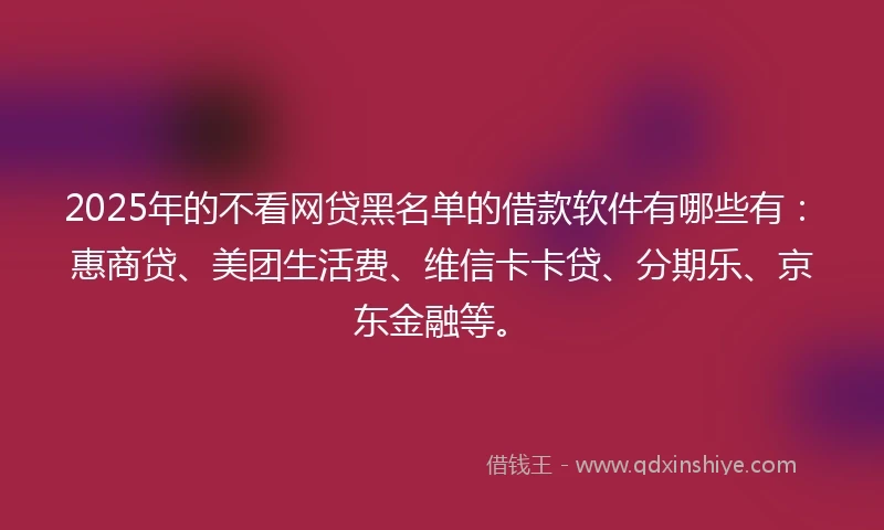 2025年的不看网贷黑名单的借款软件有哪些有:惠商贷、美团生活费、维信卡卡贷、分期乐、京东金融等。
