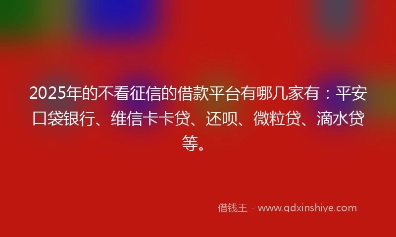2025年的不看征信的借款平台有哪几家有：平安口袋银行、维信卡卡贷、还呗、微粒贷、滴水贷等。