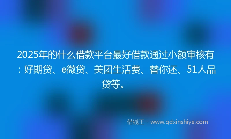 2025年的什么借款平台最好借款通过小额审核有：好期贷、e微贷、美团生活费、替你还、51人品贷等。