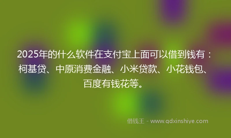 2025年的什么软件在支付宝上面可以借到钱有：柯基贷、中原消费金融、小米贷款、小花钱包、百度有钱花等。