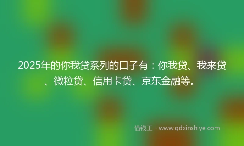2025年的你我贷系列的口子有：你我贷、我来贷、微粒贷、信用卡贷、京东金融等。