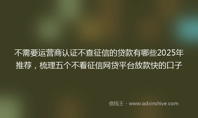 不需要运营商认证不查征信的贷款有哪些2025年推荐，梳理五个不看征信网贷平台放款快的口子
