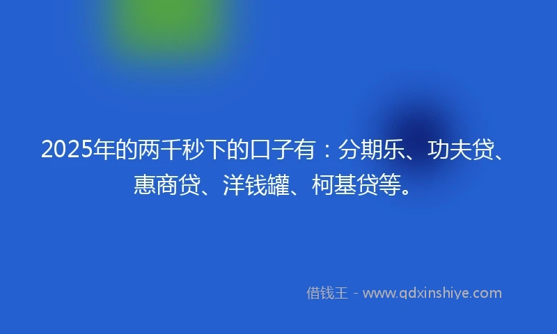 2025年的两千秒下的口子有：分期乐、功夫贷、惠商贷、洋钱罐、柯基贷等。