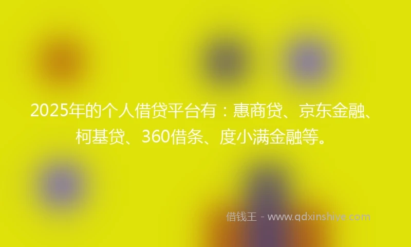 2025年的个人借贷平台有：惠商贷、京东金融、柯基贷、360借条、度小满金融等。