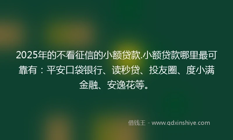 2025年的不看征信的小额贷款.小额贷款哪里最可靠有：平安口袋银行、读秒贷、投友圈、度小满金融、安逸花等。