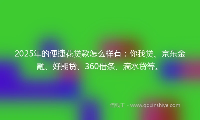 2025年的便捷花贷款怎么样有：你我贷、京东金融、好期贷、360借条、滴水贷等。
