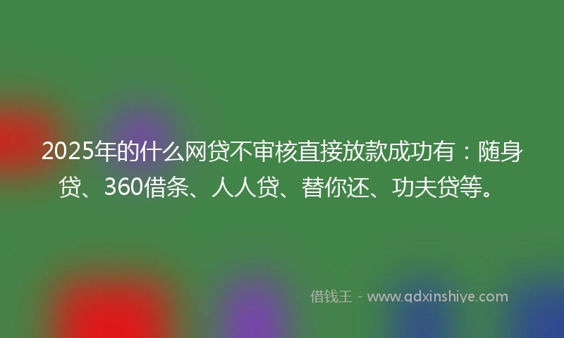 2025年的什么网贷不审核直接放款成功有：随身贷、360借条、人人贷、替你还、功夫贷等。