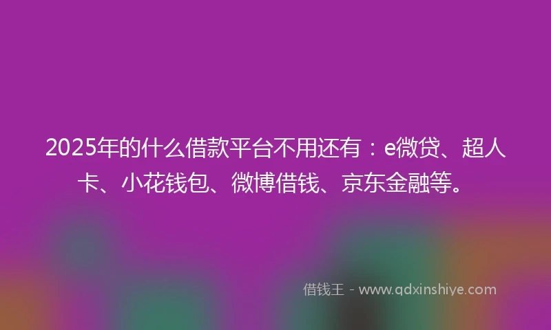 2025年的什么借款平台不用还有：e微贷、超人卡、小花钱包、微博借钱、京东金融等。
