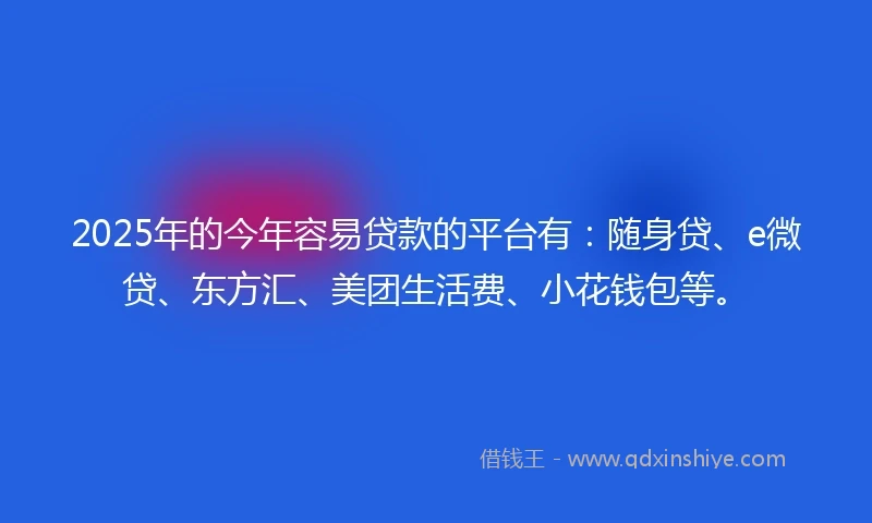 2025年的今年容易贷款的平台有：随身贷、e微贷、东方汇、美团生活费、小花钱包等。
