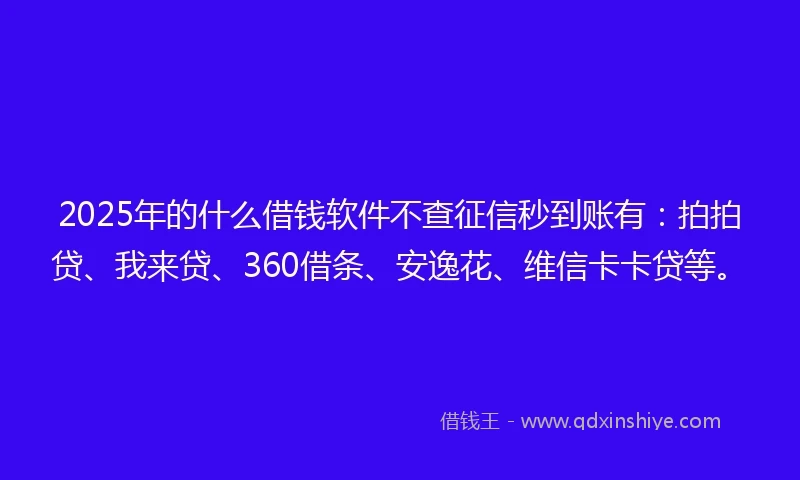2025年的什么借钱软件不查征信秒到账有:拍拍贷、我来贷、360借条、安逸花、维信卡卡贷等。